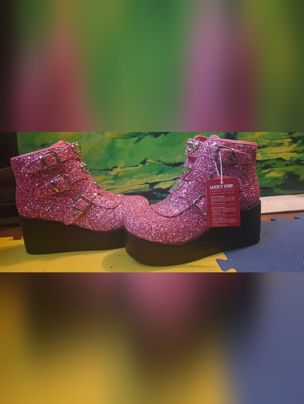 Lucky Step Women's Pink Glitter Platform Ankle Boots